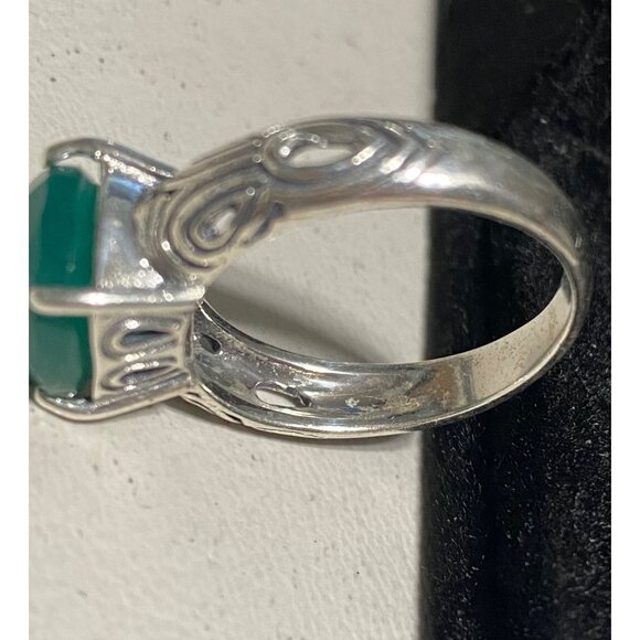 Ring Size 8 Green Onyx Sterling Silver Stamped 925 Vintage Jewelry - Picture 11 of 13